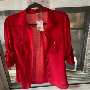 New H&M sheer, collared, button-up blouse